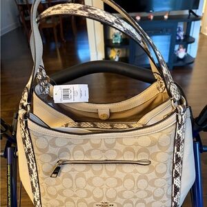 Coach Beige and Brown Patterned Shoulder Bag
